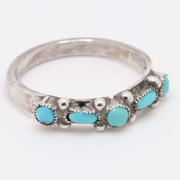 Sterling Silver Kingman Blue Turquoise Zuni Ring - Picture 1 of 7